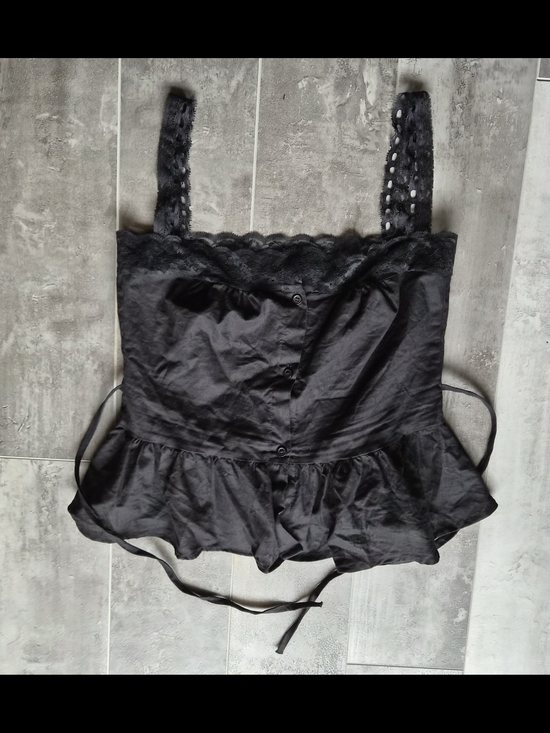Tops - Black Linen Lace-Trim Camisole